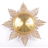 VINTAGE BRASS ATO-MAT STAR BURST WALL CLOCK BY JUNGHANS