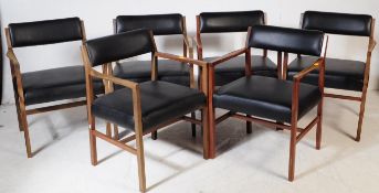 SIX RETRO 1960S TEAK & BLACK VINYL DINING CHAIRS