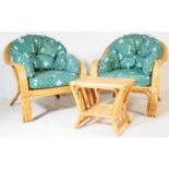 PAIR OF VINTAGE 1970S BAMBOO ARMCHAIRS & SIDE TABLE
