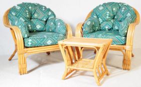 PAIR OF VINTAGE 1970S BAMBOO ARMCHAIRS & SIDE TABLE