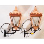 PAIR OF VICTORIAN STYLE COPPER WALL MOUNTES STREET LANTERN