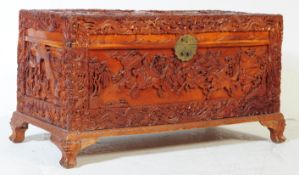 20TH CENTURY CHINESE CARVED CAMPHORWOOD CHEST TRUNK