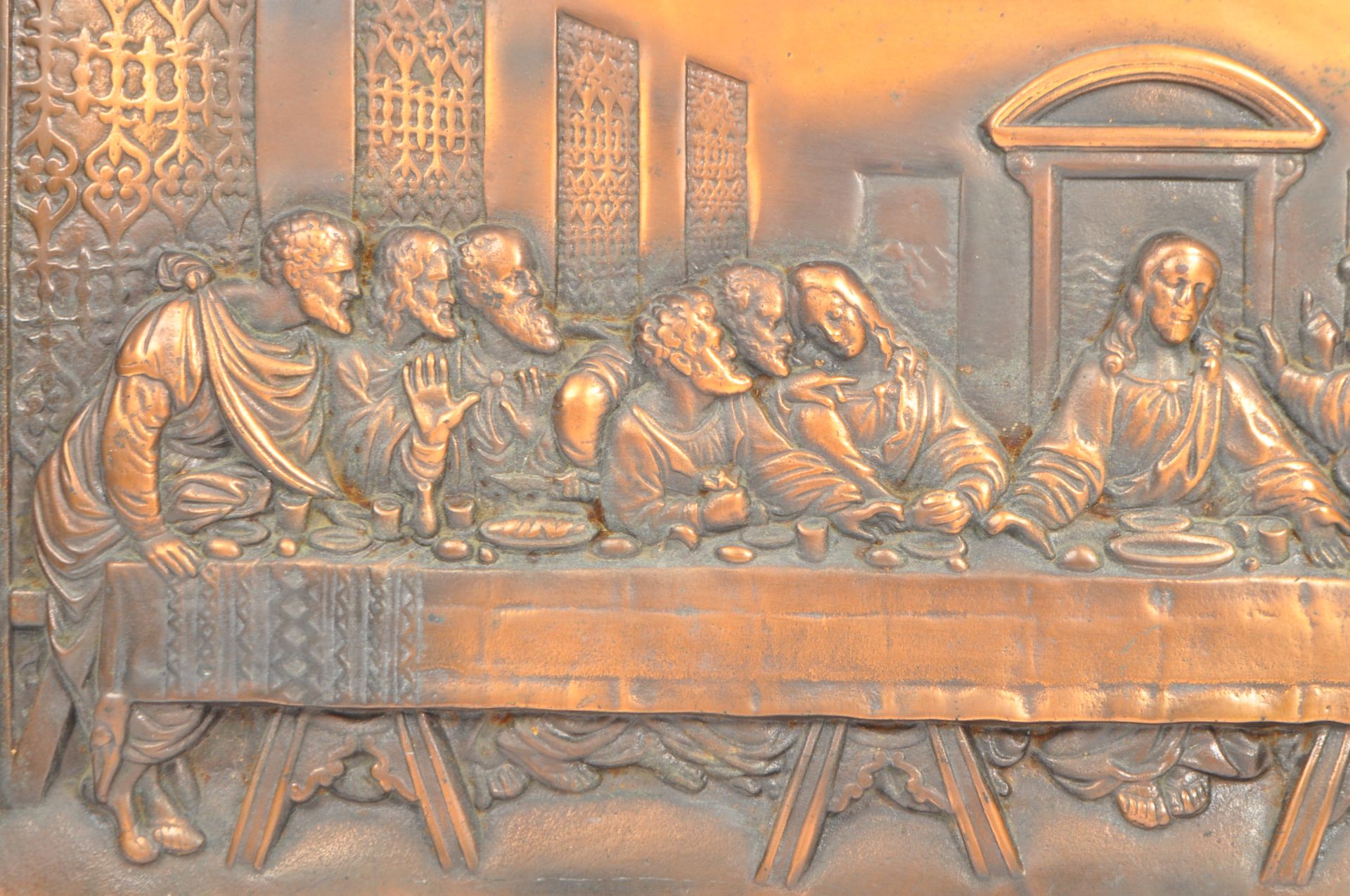 VICTORIAN RELIGIOUS CAST COPPER THE LAST SUPPER PLAQUE - Bild 2 aus 5