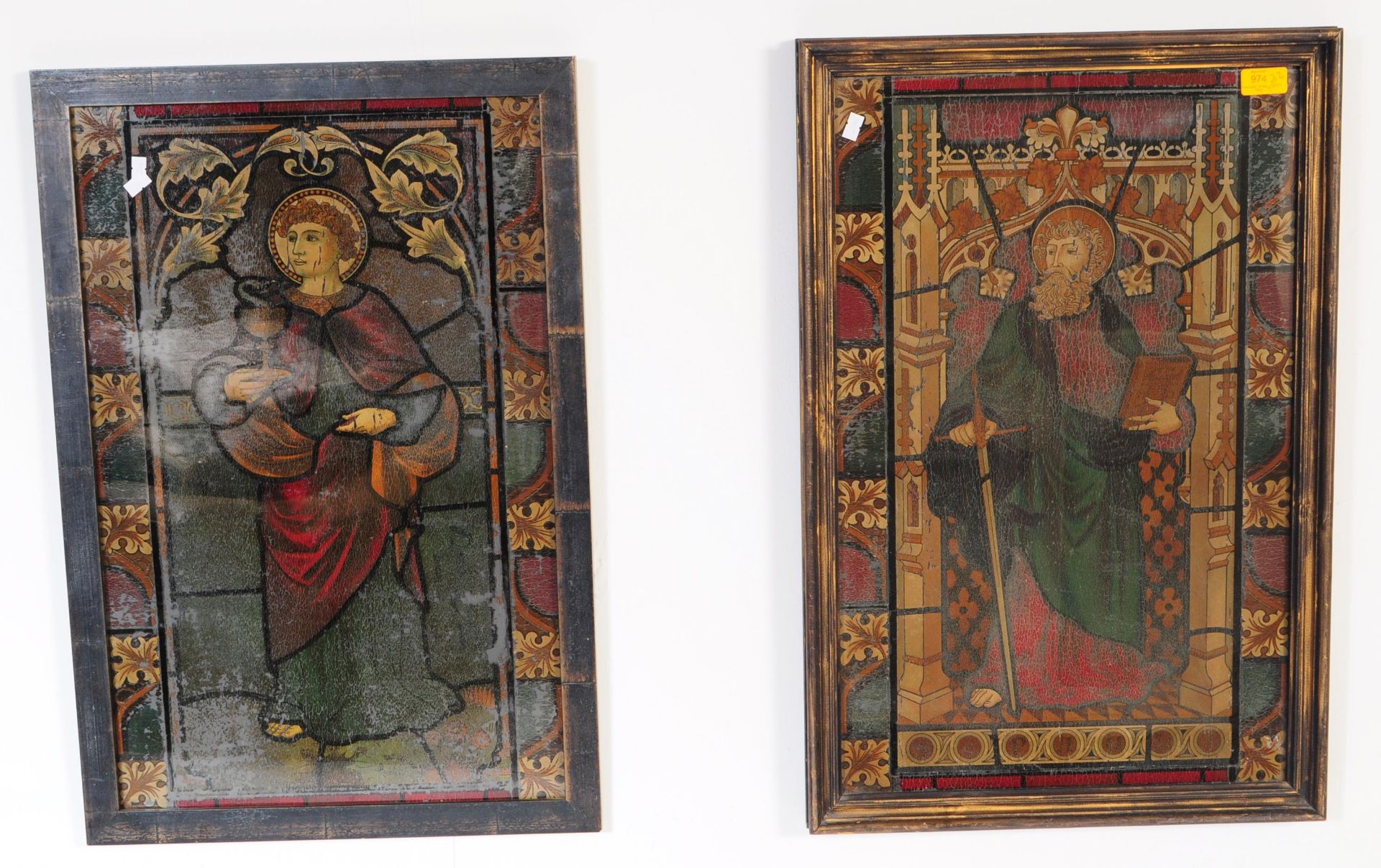 TWO EARLY 20TH CENTURY REVERSE GLASS SAINT PAINITNGS