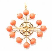 ART & CRAFTS GOLD CORAL NECKLACE PENDANT