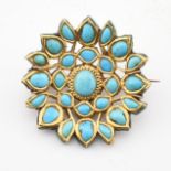 19TH CENTURY VICTORIAN INDIAN ENAMEL & TURQUOISE BROOCH