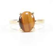 HALLMARKED 9CT GOLD & TIGERS EYE SOLITAIRE RING