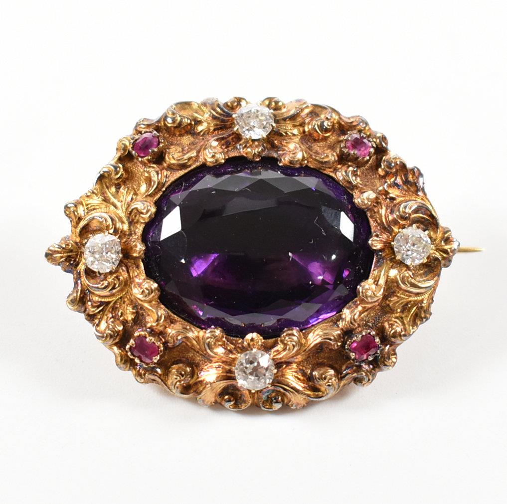 19TH CENTURY AMETHYST RUBY & DIAMOND BROOCH PIN - Image 3 of 8