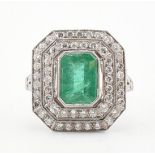 PLATINUM EMERALD & DIAMOND HALO RING