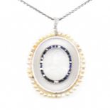 FRENCH 1920S MOONSTONE SAPPHIRE & PEARL PENDANT NECKLACE