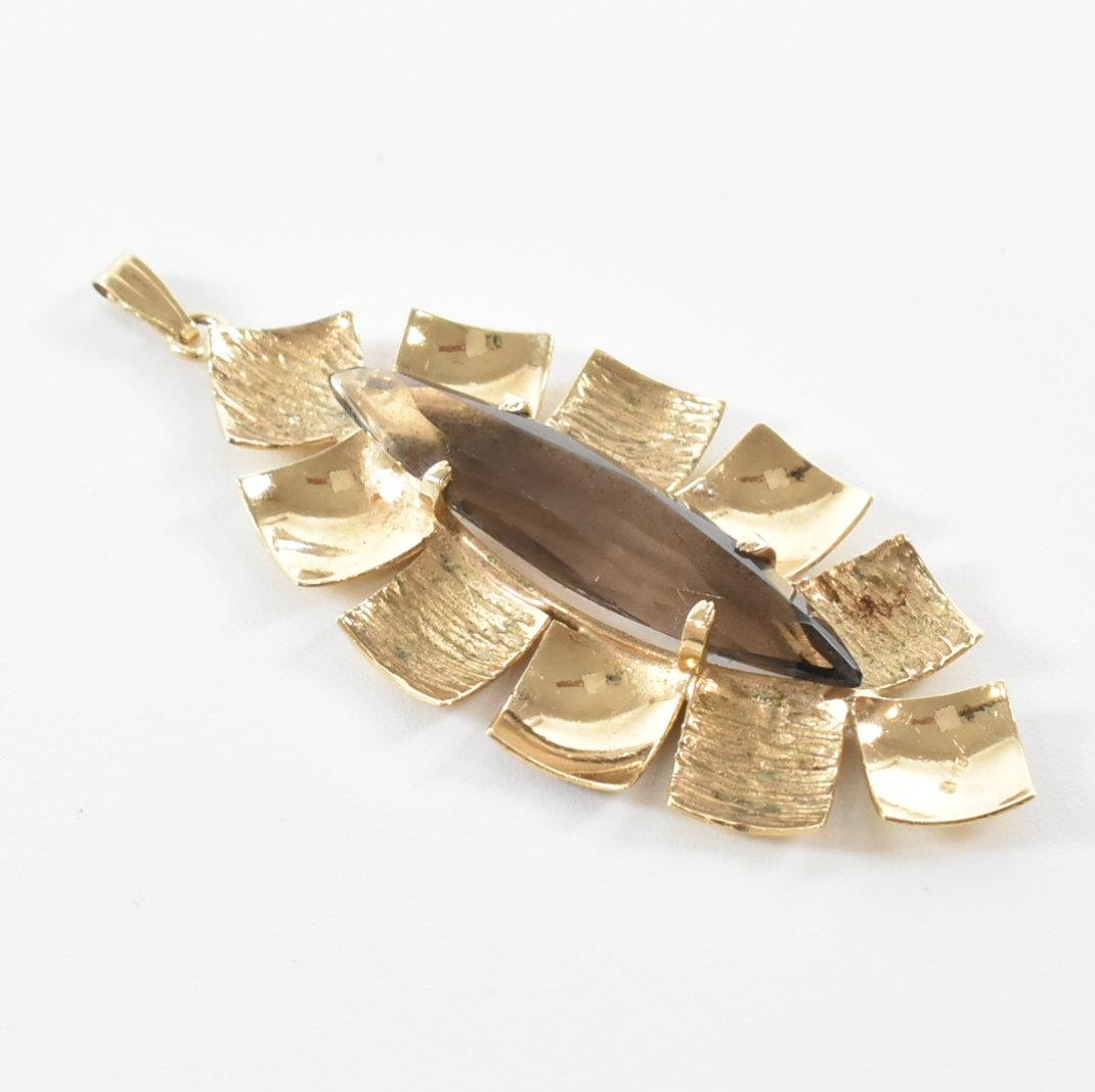 VINTAGE 9CT GOLD & SMOKY QUARTZ NECKLACE PENDANT - Image 5 of 8