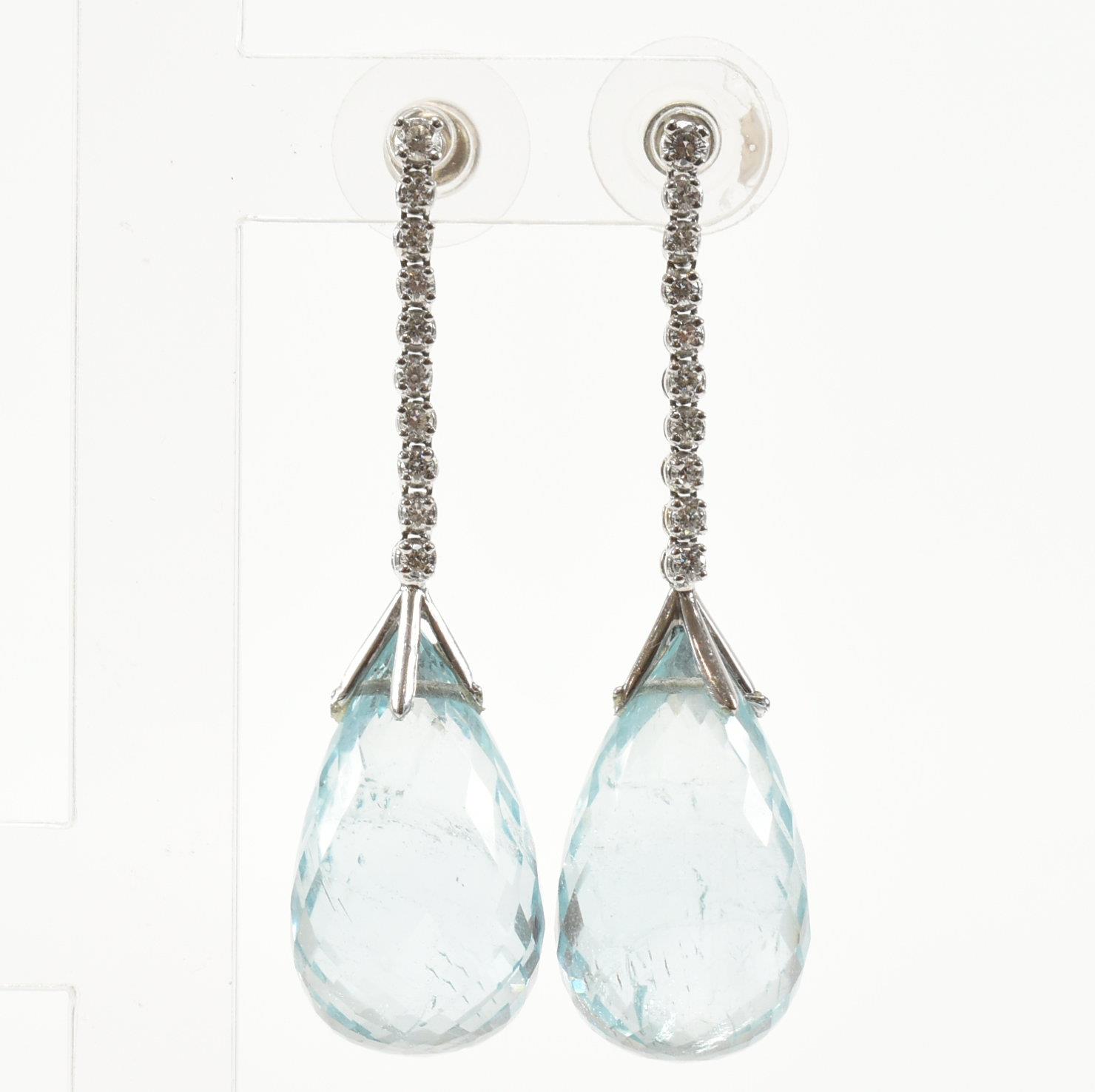 PAIR OF 18CT GOLD AQUAMARINE & DIAMOND PENDANT EARRINGS - Image 2 of 8