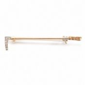 NOVELTY GOLD & DIAMOND RIDING CROP BROOCH