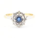 18CT BICOLOUR GOLD SAPPHIRE & DIAMOND HALO RING