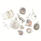 COLLECTION OF ASSORTED SILVER & WHITE METAL NECKLACE PENDANTS