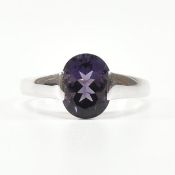 HALLMARKED 9CT WHITE GOLD & AMETHYST SOLITAIRE RING