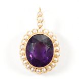15CT GOLD AMETHYST & PEARL NECKLACE PENDANT