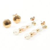 TWO PAIRS OF VINTAGE 9CT GOLD STUD EARRINGS