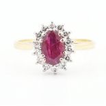 HALLMARKED 18CT GOLD RUBY & DIAMOND HALO RING