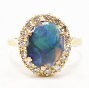 18CT GOLD BLACK OPAL & DIAMOND CABOCHON RING