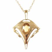 ART NOUVEAU GOLD & CITRINE PENDANT NECKLACE