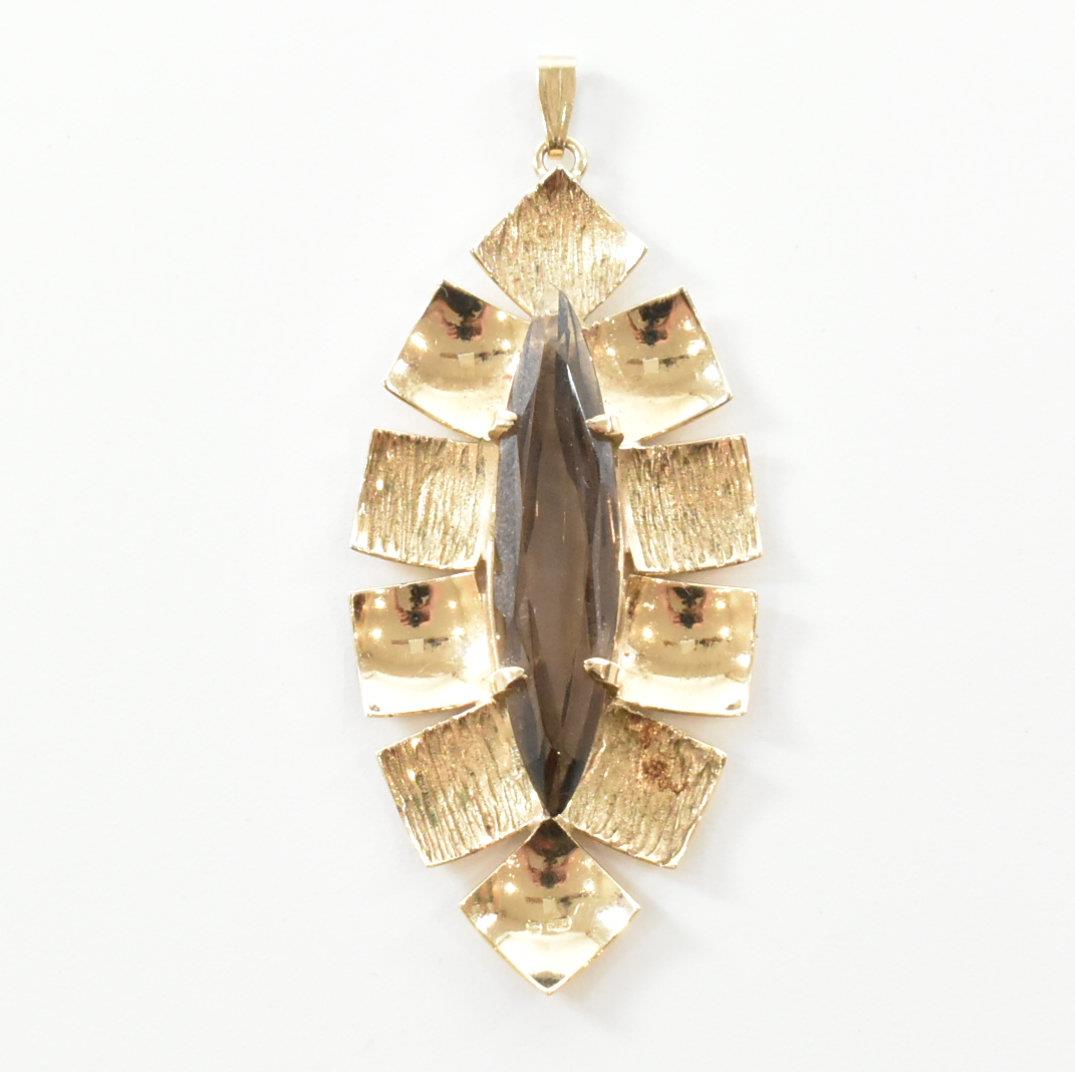 VINTAGE 9CT GOLD & SMOKY QUARTZ NECKLACE PENDANT - Image 2 of 8