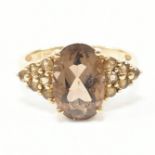 HALLMARKED 9CT GOLD & SMOKY STONE DRESS RING