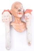 THREE LATE 19TH CENTURY HAND PAINTED BISQUE DOLLS HEADS