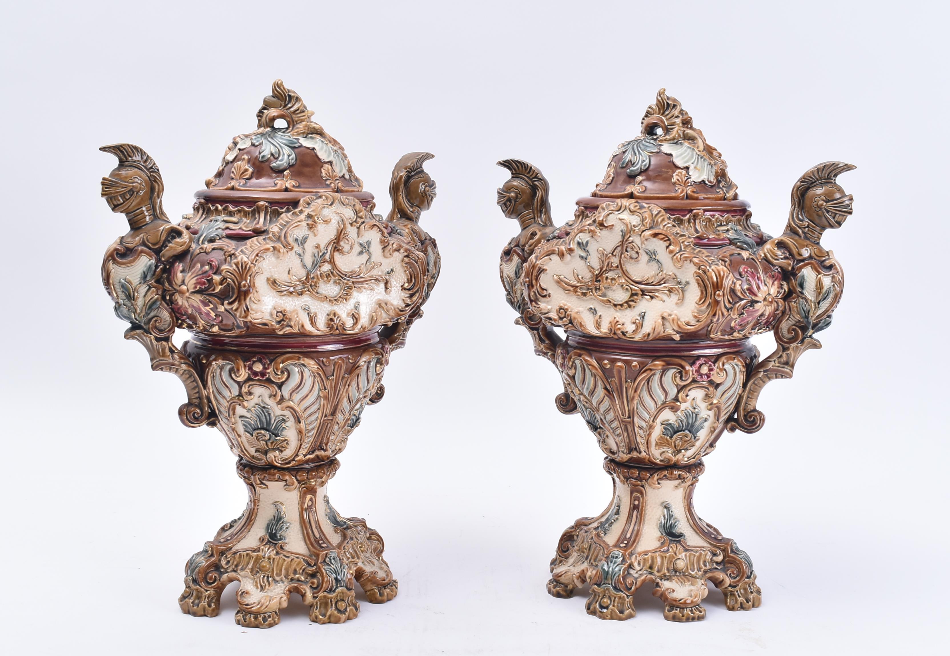 WILHELM SCHILLER & SOHN - PAIR MAJOLICA STYLE DECORATIVE VASES