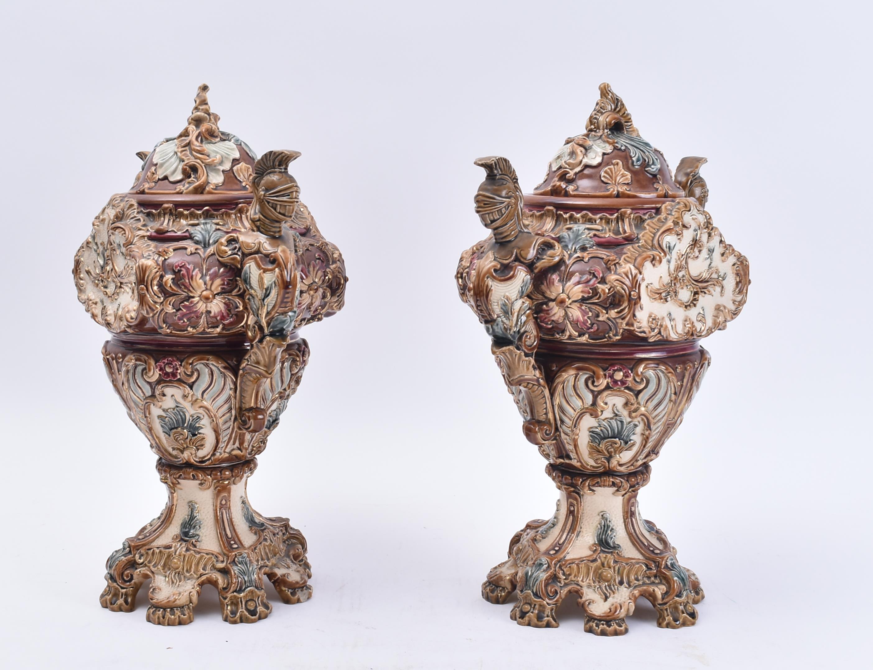 WILHELM SCHILLER & SOHN - PAIR MAJOLICA STYLE DECORATIVE VASES - Image 2 of 9