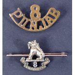 WWII SECOND WORLD WAR - 8TH PUNJAB REGIMENT GOLD BROOCH & TITLE