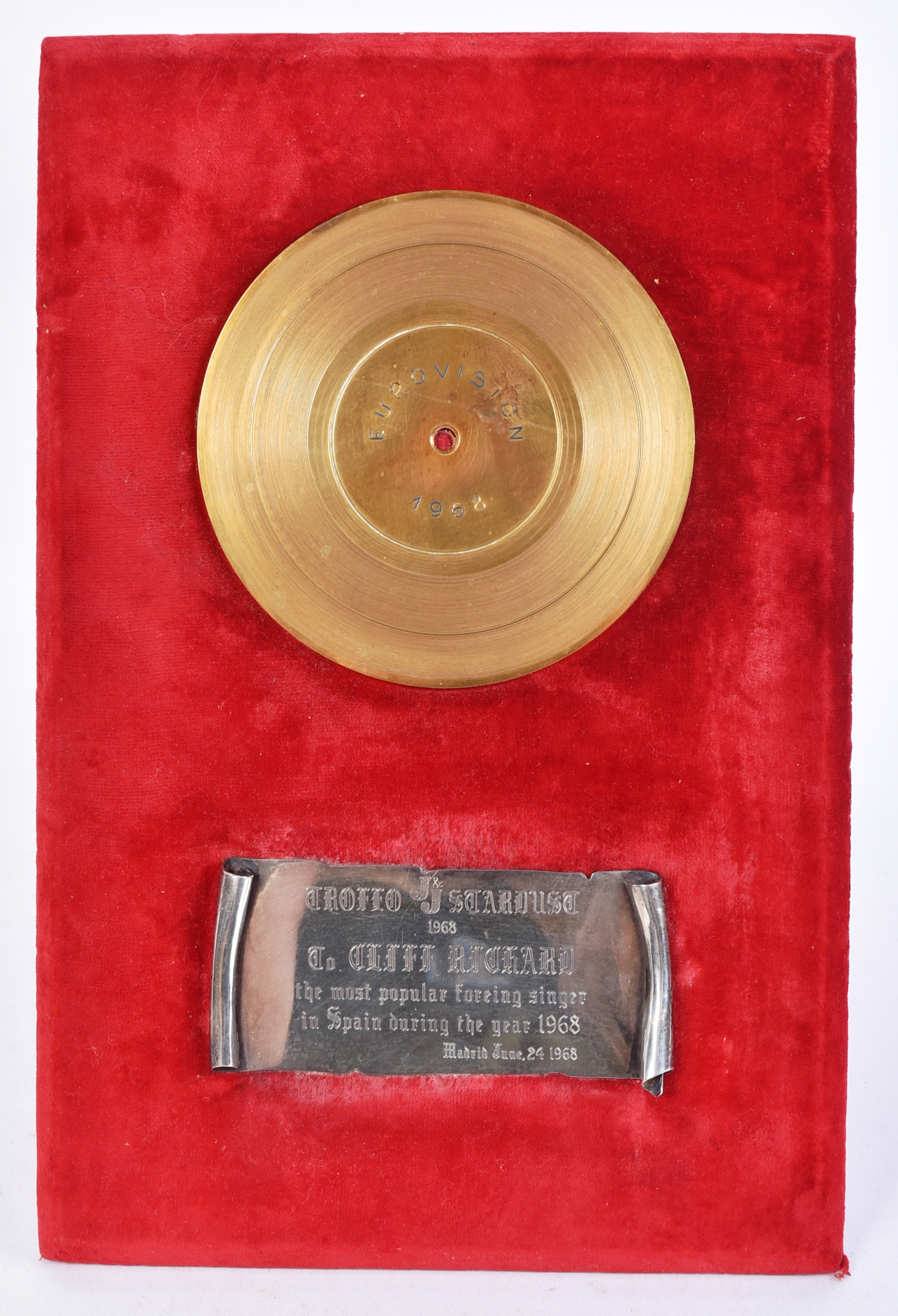 EUROVISION 1968 - ORIGINAL SPANISH AWARD TO CLIFF RICHARD - Image 2 of 5