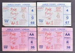PINK FLOYD - FOUR TOUR TICKETS FOR THE WALL AT EARLS COURT LONDON 1980