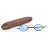 PAIR OF 19TH CENTURY BLUE LENS READING SPECTACLES