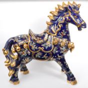 LARGE COBALT & GILT INDIAN ASIAN CERAMIC HORSE