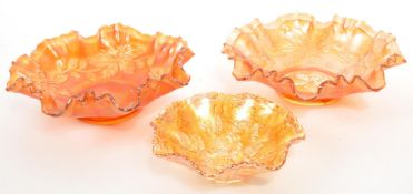 THREE VINTAGE NORTHWOOD AND FENTON RUFFLED CARNIVAL BOWLS