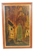 WILFRED EVANS - OIL ON CANVAS PAINTING OF CATHEDRAL INTERIOR