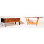 VINTAGE MID CENTURY PLANK TOPPED BENCH AND TEAK COFFEE TABLE