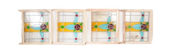 FOUR VINTAGE 20TH CENTURY STAIN GLASS WINDOW PANELS