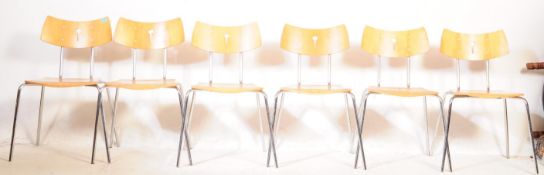 CONTEMPORARY SET OF SIX WOOD & CHROME DINING CHAIRS