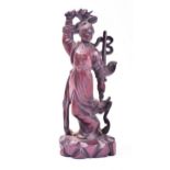 19TH CENTURY CHINESE CARVED WOODEN GODDESS WITH GLASS EYES