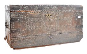 17TH CENTURY 1684 JAMES II OAK & LEATHER STUD WORKED CHEST