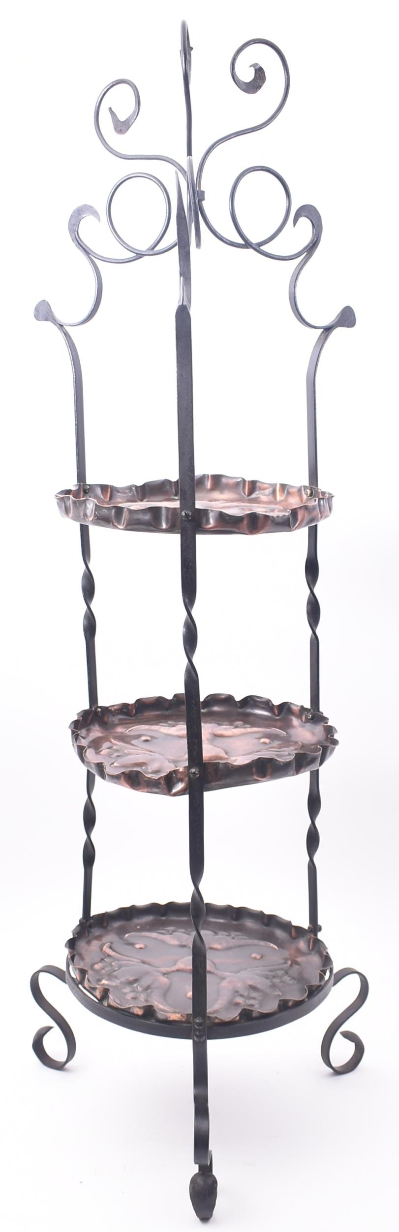 ART NOUVEAU COPPER & WROUGHT IRON CAKE STAND WHATNOT - Image 4 of 6