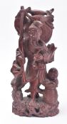 19TH CENTURY CHINESE CARVED WOODEN FISHERMAN & BOY