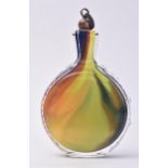 20TH CENTURY FACETED POLYCHROME CUT GLASS BOTTLE FLASK