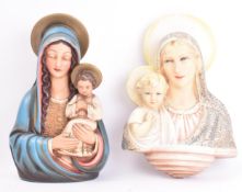 EARLY 20TH CENTURY PLASTER RELIGIOUS MADONNA WITH CHILD BUSTS
