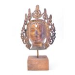 LARGE TIBETAN BUDDHIST GILT BRONZE DEITY FEMALE HEAD