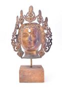 LARGE TIBETAN BUDDHIST GILT BRONZE DEITY FEMALE HEAD