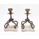 PAIR OF EARLY 20TH CENTURY BRASS & ONYX BASE CANDLESTICKS