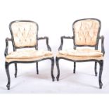 PAIR AESTHETIC MOVEMENT EBONISED FAUX BAMBOO ARMCHAIRS